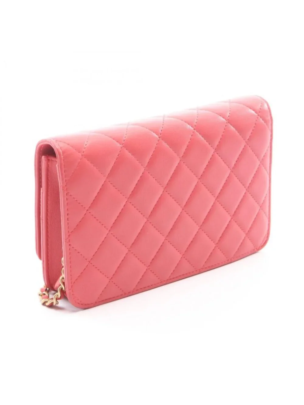 Chanel Shoulder Bag Quilted Icon Charm Pink Lambskin Chain Wallet